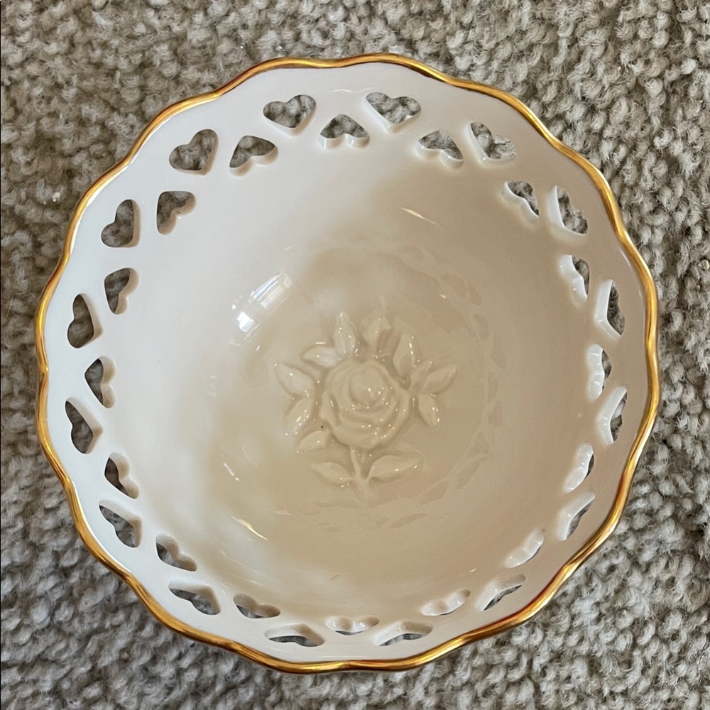 Lenox Heart Cutout Porcelain Bowl with Gold Trim
